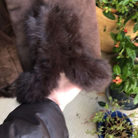 Vintage British Knoles & Carter Chocolate Suede, Fur Trim/Collar Faux Fur Lining - Picture 8 of 15